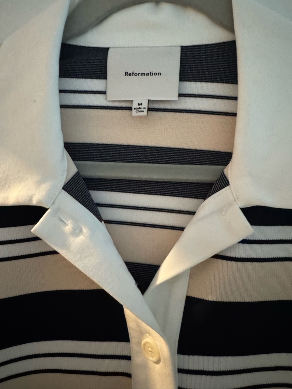 Reformation Navy & Cream Striped Polo Crop Top med - Picture 2 of 2